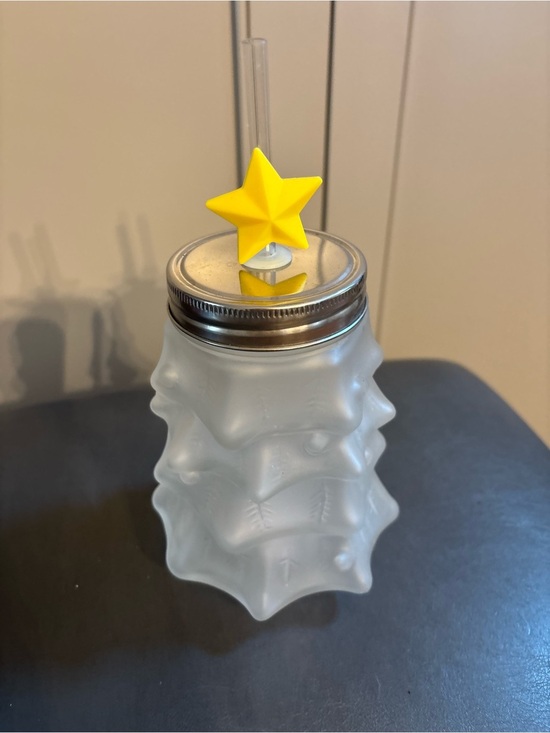 Other - Frosted Christmas Tree Mason Jar Drink Cup with Straw